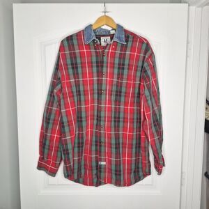 Vintage American Eagle Denim Shirt Mens Large Plaid Multicolor Button